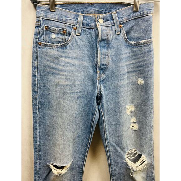 Levi 501 Womens Skinny Botton Fly Jeans Size W 25- L 30 Fly Buttons - Picture 7 of 14
